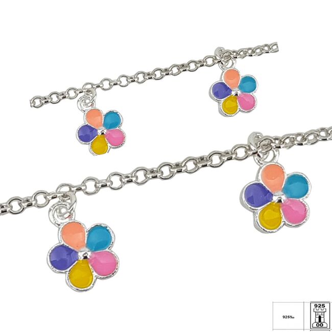 Bratara argint copii floricele colorate