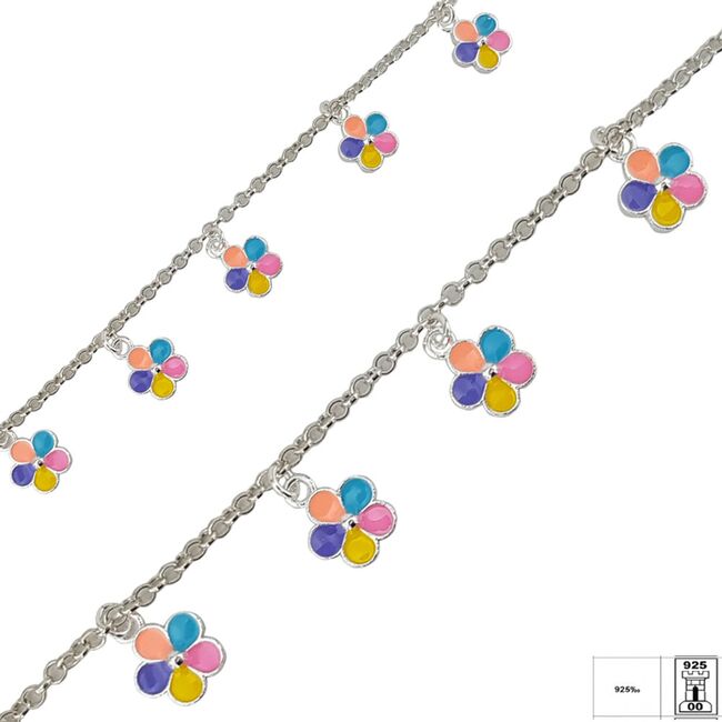 Bratara argint copii floricele colorate
