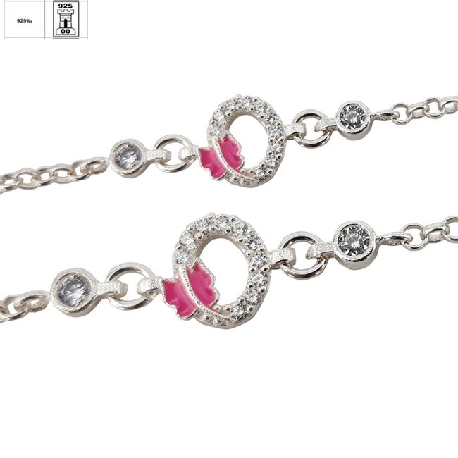 Bratara argint copii fluturas email Pink