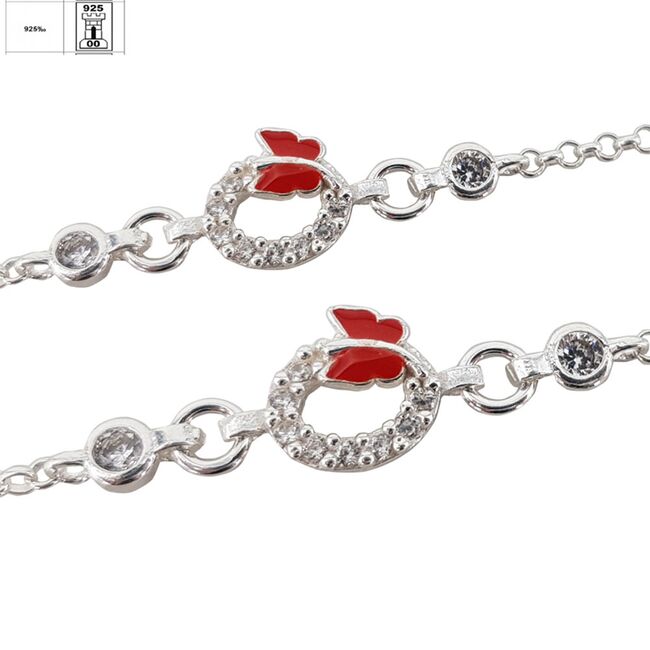 Bratara argint copii fluturas email Red