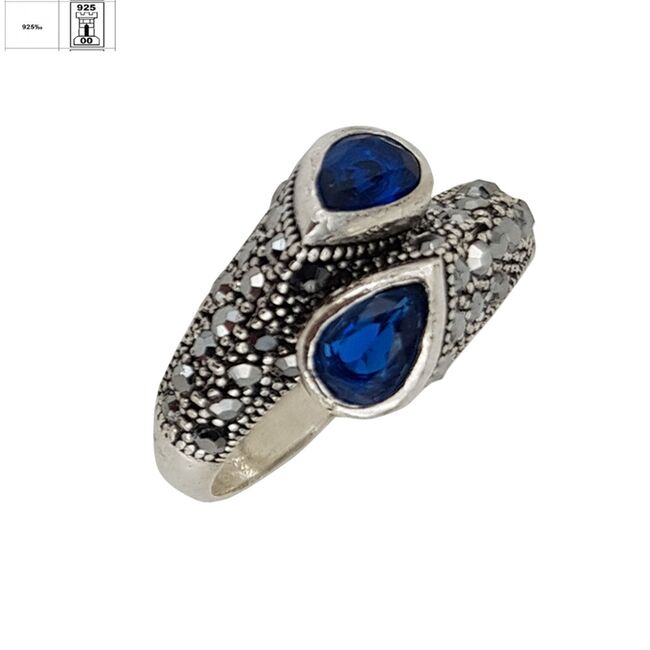 Inel argint elegant hematite Duo blue