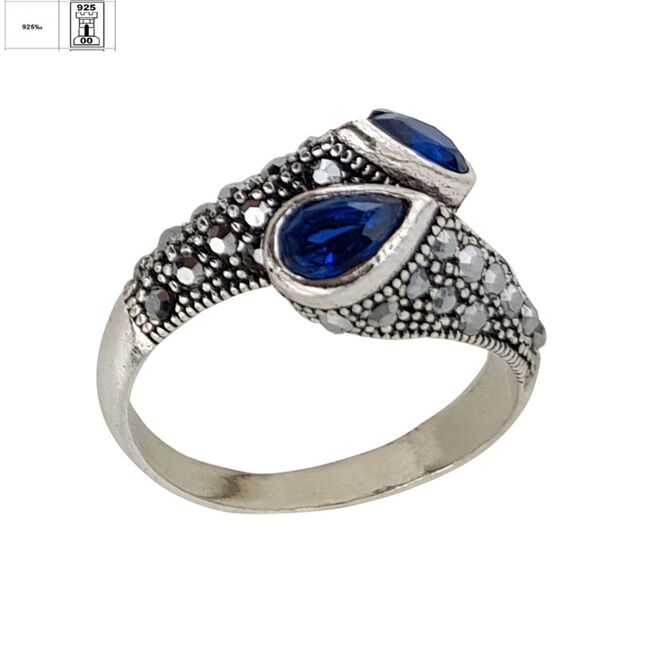 Inel argint elegant hematite Duo blue