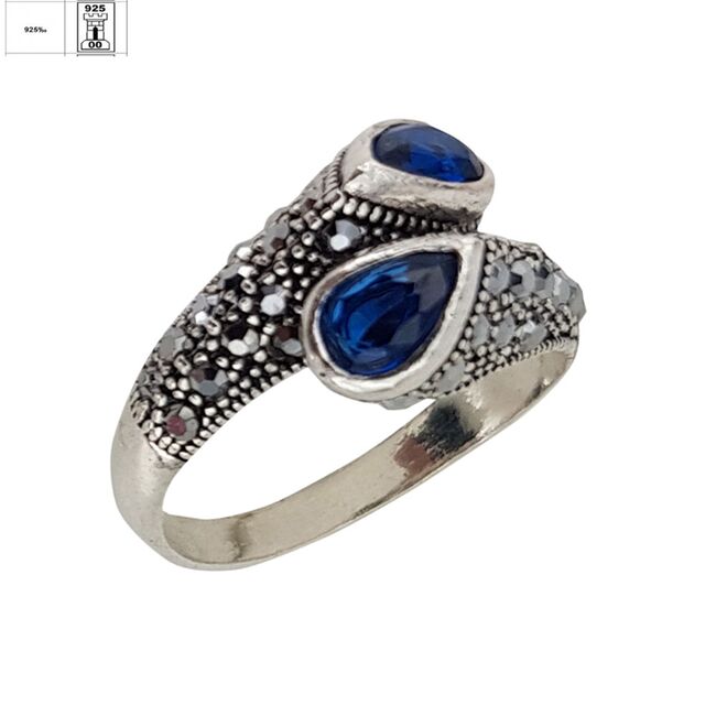 Inel argint elegant hematite Duo blue