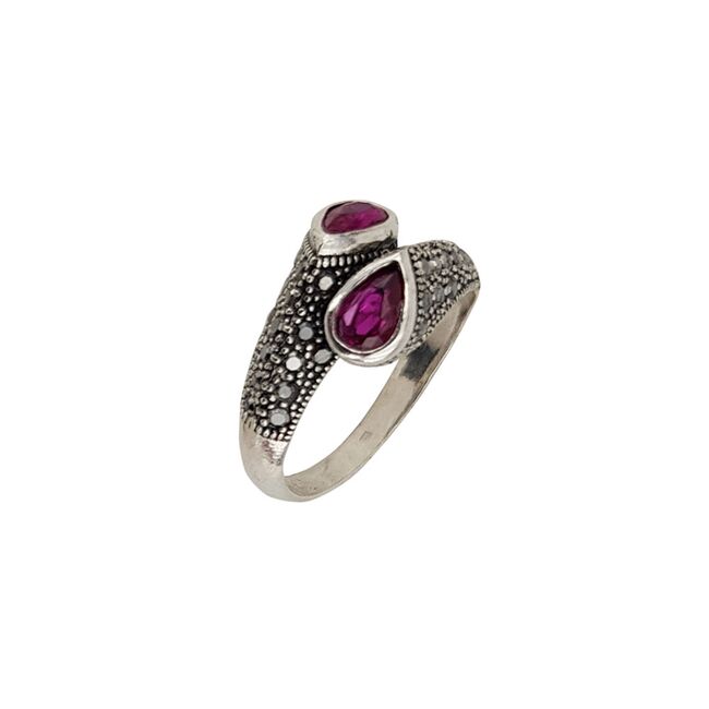 Inel argint elegant hematite Duo fucsia