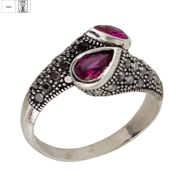 Inel argint elegant hematite Duo fucsia