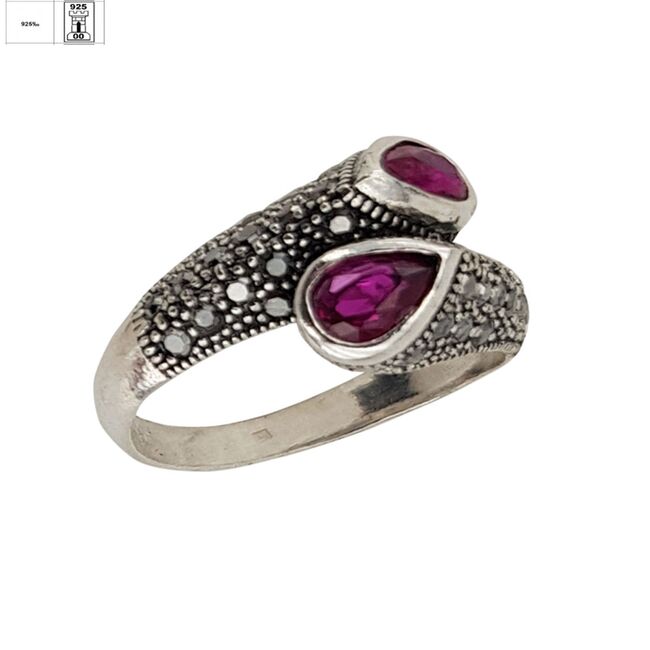 Inel argint elegant hematite Duo fucsia