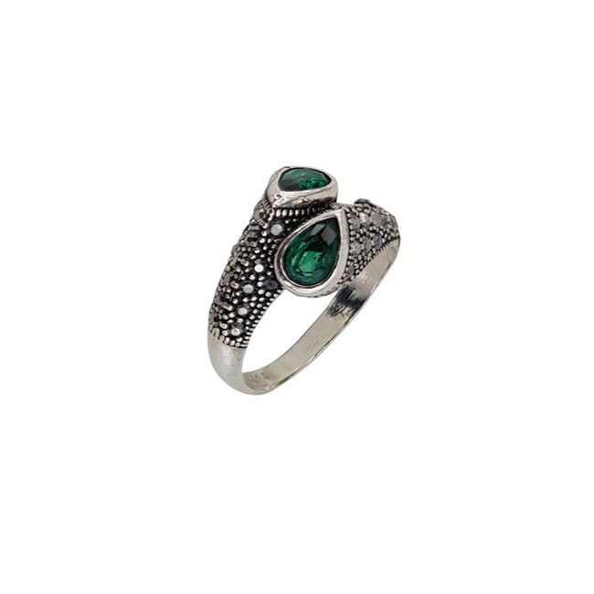 Inel argint elegant hematite Duo green
