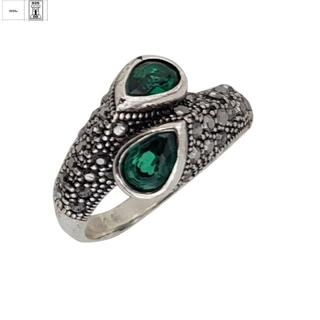 Inel argint elegant hematite Duo green