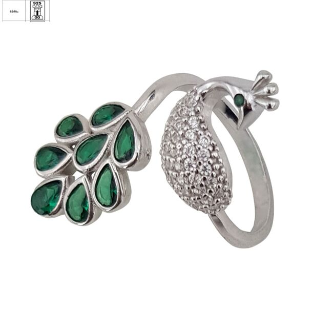 Inel argint elegant paun Green