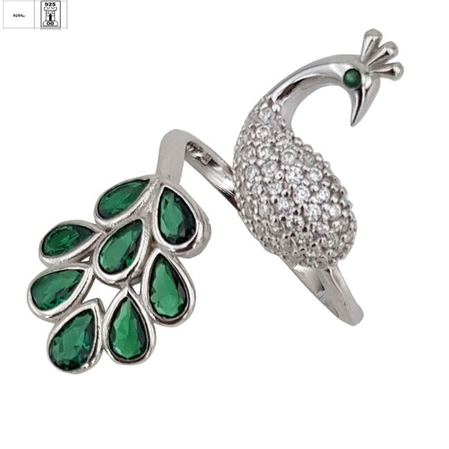 Inel argint elegant paun Green