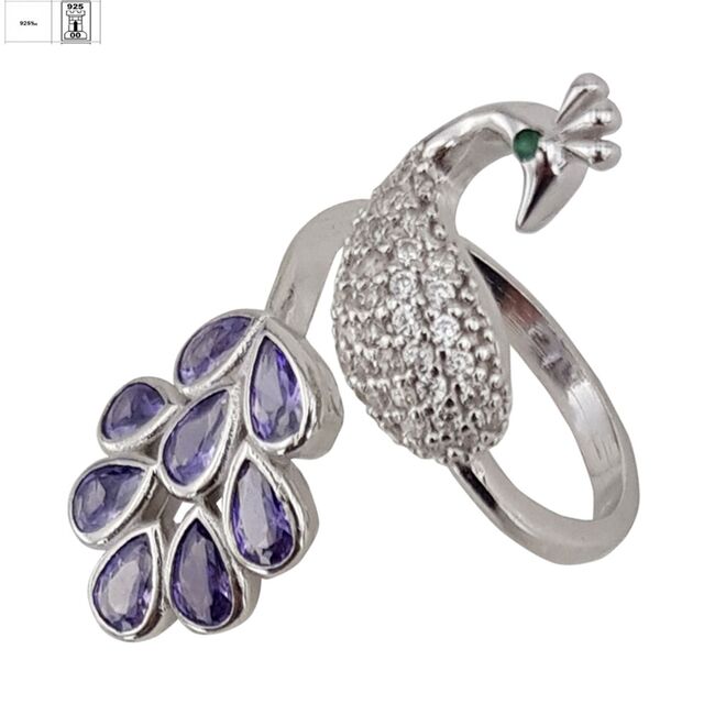 Inel argint elegant paun Purple