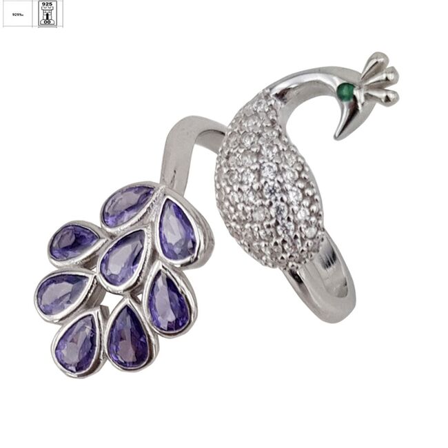 Inel argint elegant paun Purple