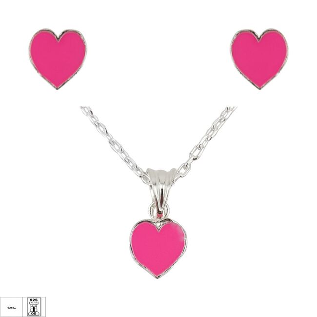 Set argint copii inima Pink