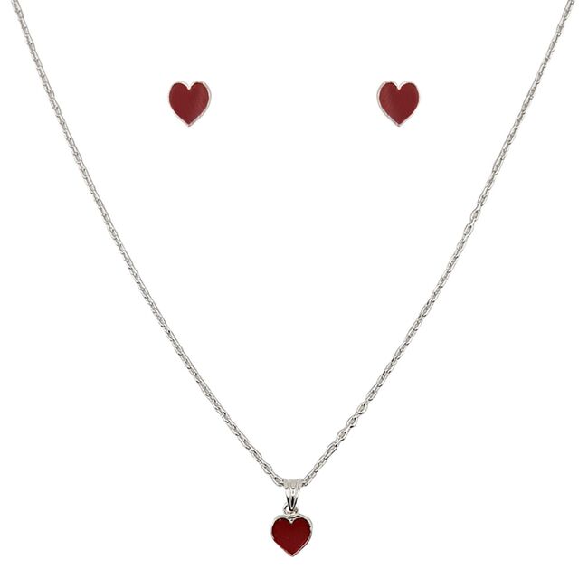 Set argint copii inima Red