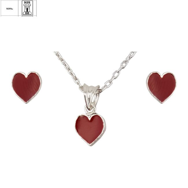 Set argint copii inima Red